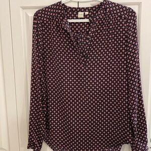 Twik from Simons polyester blouse. Navy blue, plum, mustard. Small.